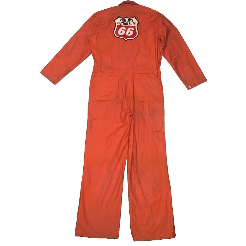 VTG Norion Mens Orange FR Coverall Phillips 66 Patch Size 52-Reg Large Workwear